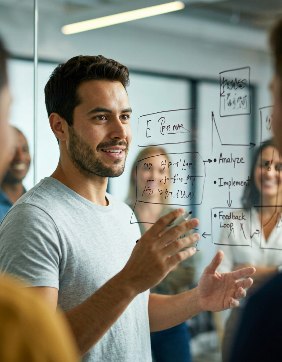 Laferla colleague coaching a team at a whiteboard